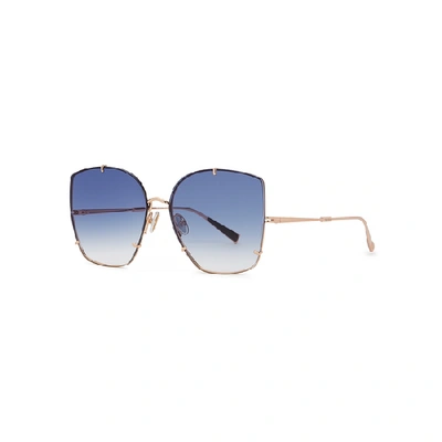 Max Mara Hooks Ii Rose Gold-tone Oversized Sunglasses In Blue And Other |  ModeSens