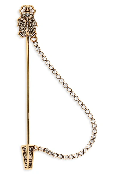 Shop Alexander Mcqueen Crystal Pave Beetle Pin Brooch In Gold