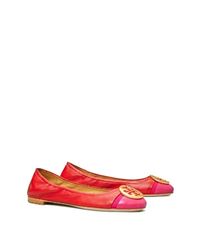 Shop Tory Burch Minnie Cap-toe Ballet Flat In Brilliant Red / Bright Azalea