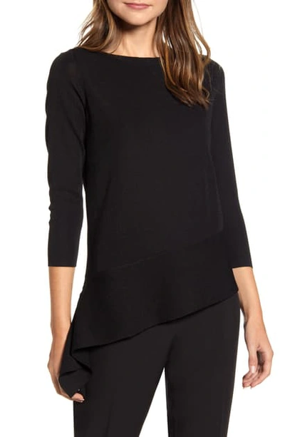 Shop Anne Klein Asymmetrical Long Sleeve Sweater In Anne Black