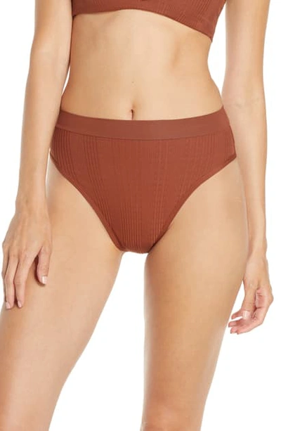 Shop L*space French Cut High Waist Textured Swim Bottoms In Tobacco