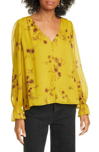 Shop Joie Bolona Ruffle Cuff Blouse In Chartreuse