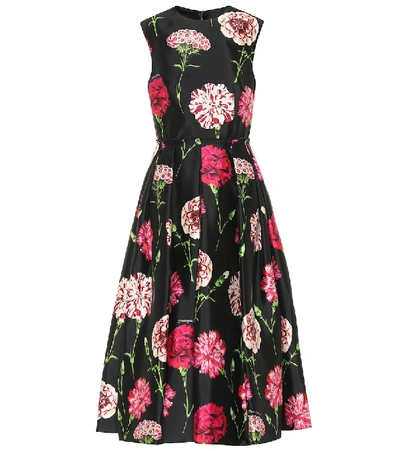 Shop Dolce & Gabbana Floral Silk Midi Dress In Black