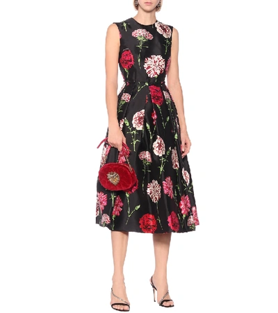 Shop Dolce & Gabbana Floral Silk Midi Dress In Black