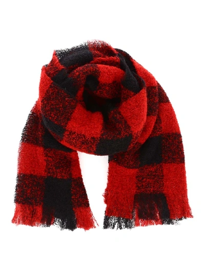 Shop Woolrich Check Boucle Scarf In Red