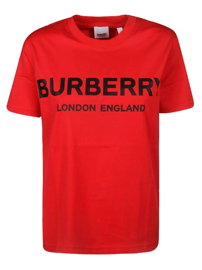 Shop Burberry Round Neck Logo T-shirt In Bright Red