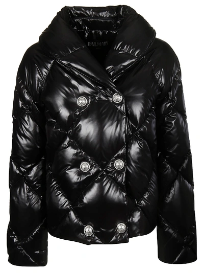 Shop Balmain Button Down Quilted Jacket In Pa Noir
