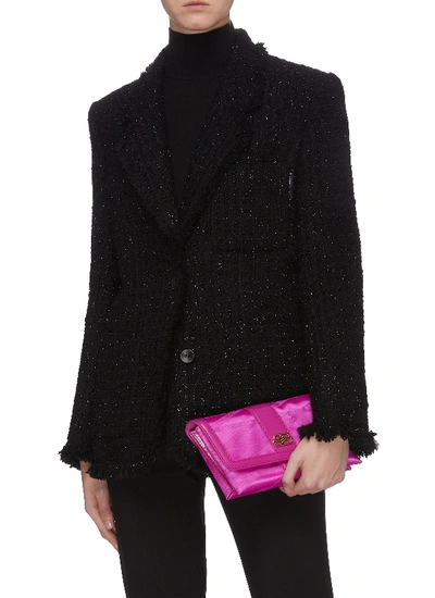 Shop Balenciaga 'shift' Leather Trim Monogram Jacquard Wallet On Strap In Pink