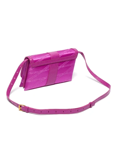 Shop Balenciaga 'shift' Leather Trim Monogram Jacquard Wallet On Strap In Pink
