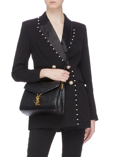 Shop Saint Laurent 'cassandra' Leather Top Handle Bag In Black