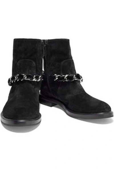 Shop Casadei Chain-embellished Suede Ankle Boots In Black