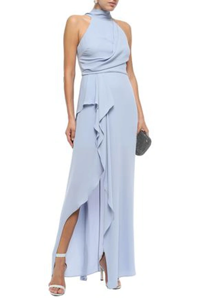 Shop Halston Heritage Tie-neck Draped Crepe Gown In Sky Blue