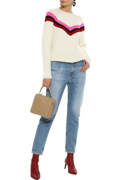 Shop Milly Woman Varsity Stripe Merino Wool Sweater Off-white