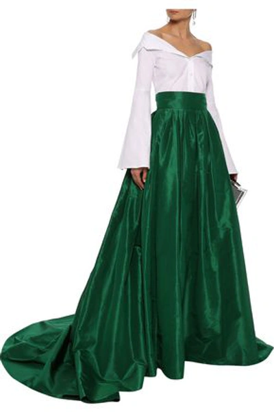 Shop Carolina Herrera Flared Pleated Silk-taffeta Maxi Skirt In Emerald