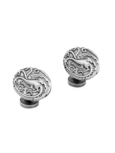 Shop Cufflinks, Inc Men's Game Of Thrones Targaryen Three-headed Dragon Sigil Cufflinks In Silver