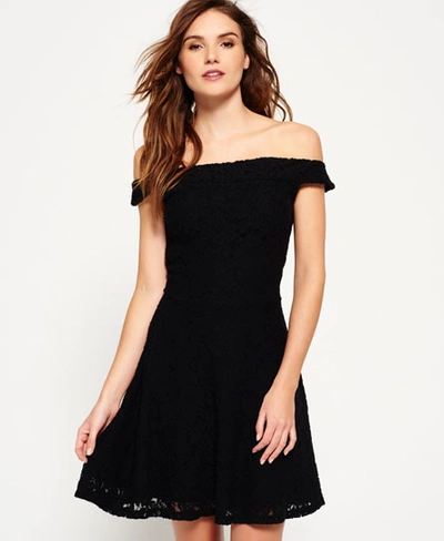 Shop Superdry Katerina Bardot Lace Dress In Black