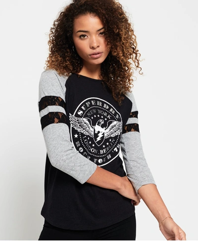 Shop Superdry Lace Insert Baseball Top In Black
