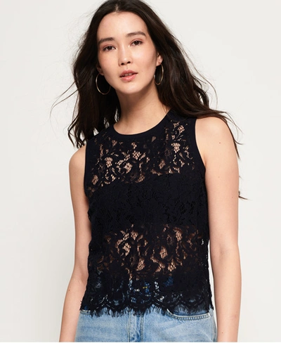 Shop Superdry Eyelash Lace Tank Top In Navy