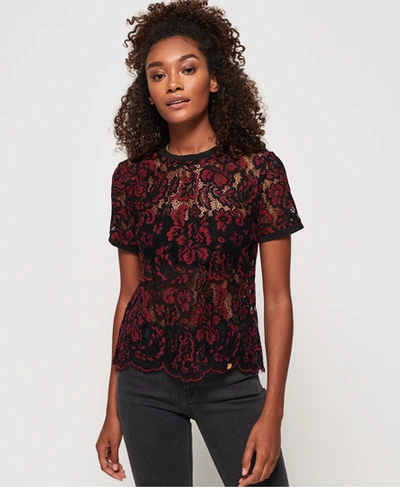 Shop Superdry Tori All Over Eyelash Lace T-shirt In Red