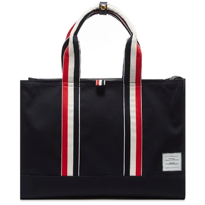 Shop Thom Browne East West Grosgrain Strap Tote Bag In Blue