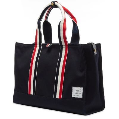 Shop Thom Browne East West Grosgrain Strap Tote Bag In Blue