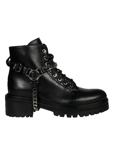 Shop Balmain Logo Chain Combat Boots In Black