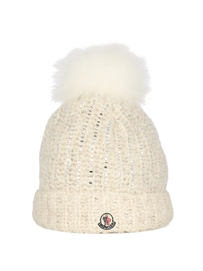 Shop Moncler Ponpon Knit Tricot Logo/berretto Tricot In Beige
