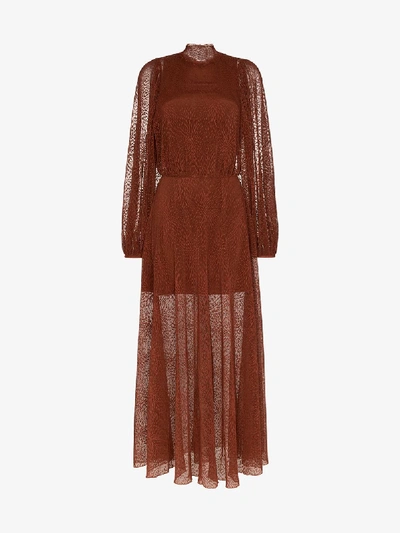 Shop Beaufille Picasso High Neck Sheer Dress In Brown