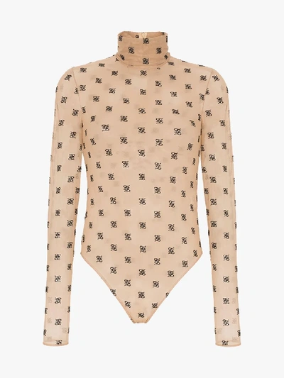 Shop Fendi Karligraphy Ff Monogram Mesh Bodysuit In Neutrals