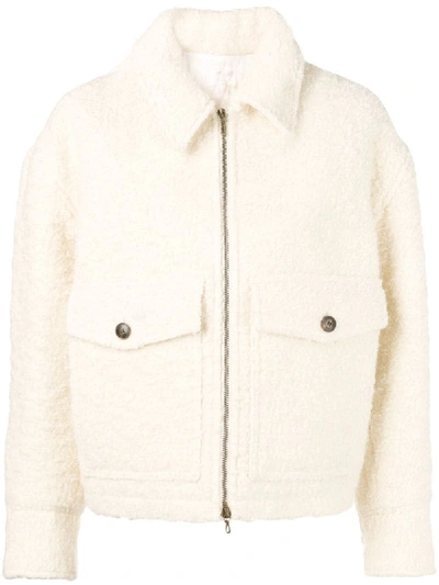Shop Ami Alexandre Mattiussi Zipped Jacket With Shearling Collar In White