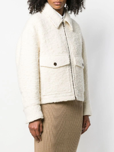 Shop Ami Alexandre Mattiussi Zipped Jacket With Shearling Collar In White