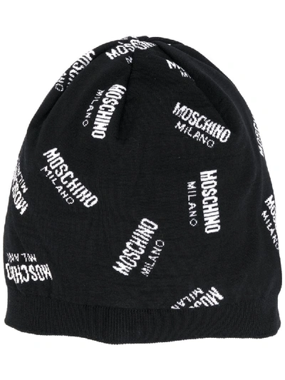 Shop Moschino Logo Embroidered Beanie Hat In Black