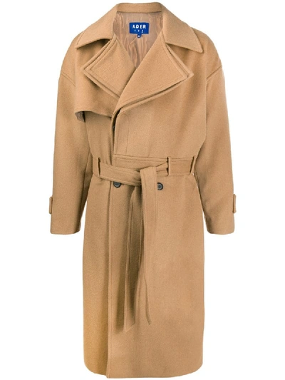 Shop Ader Error Boxy Fit Textured Double-breasted Coat In Neutrals