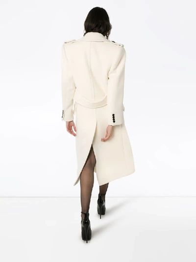 Shop Saint Laurent Exaggerated Shoulder Belted Coat In White