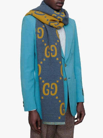 Shop Gucci Gg Jacquard Scarf In Blue