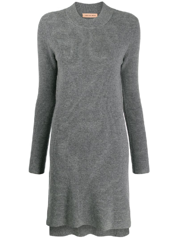 Yves Salomon Crew Neck Knit Dress In Grey | ModeSens