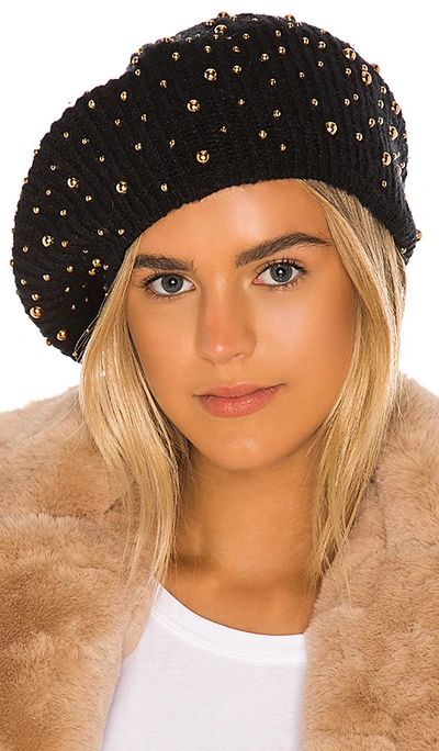 Shop Jennifer Behr Gold Studded Beret In Black.