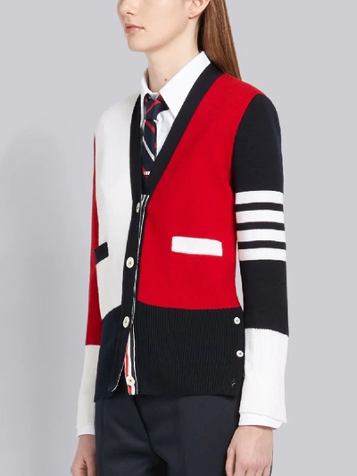 Thom Browne 4-bar Colorblock Wool Cardigan In White