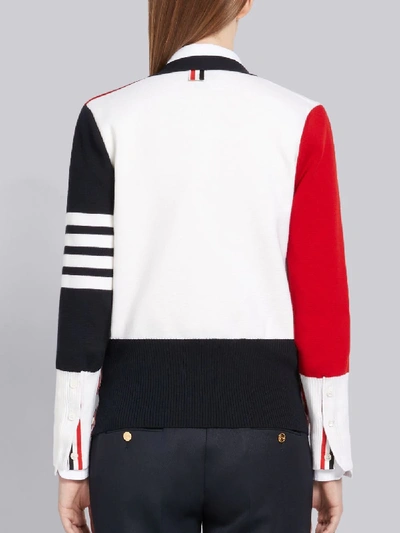 Thom Browne 4-bar Colorblock Wool Cardigan In White