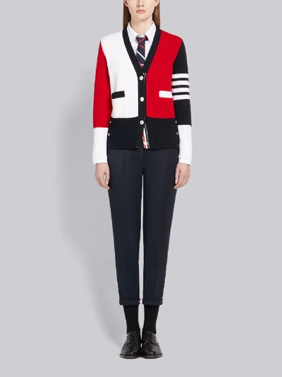 Thom Browne 4-bar Colorblock Wool Cardigan In White