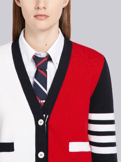 Thom Browne 4-bar Colorblock Wool Cardigan In White