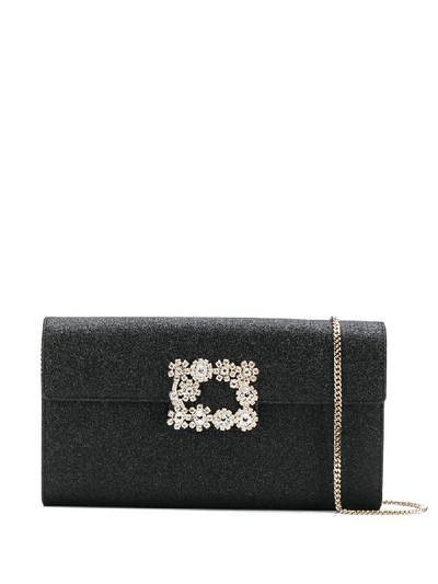 Shop Roger Vivier Envelope Leather Clutch In Black