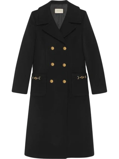 Shop Gucci Double-breasted Mid-length Coat In Black