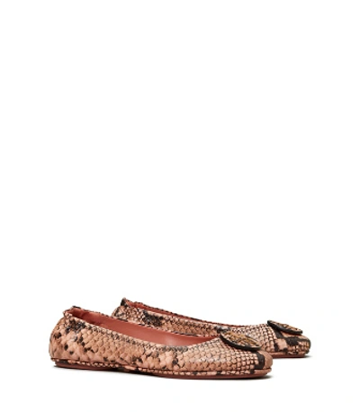 Shop Tory Burch Minnie Travel Ballet Flat, Embossed Leather In Pink