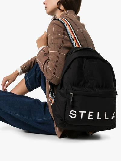 Shop Stella Mccartney Black Logo Print Backpack