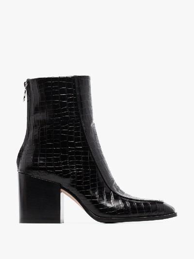 Shop Aeyde Black Lidia Mock Croc Leather Ankle Boots