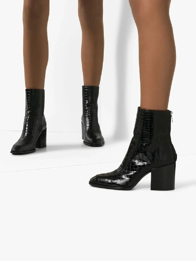 Shop Aeyde Black Lidia Mock Croc Leather Ankle Boots