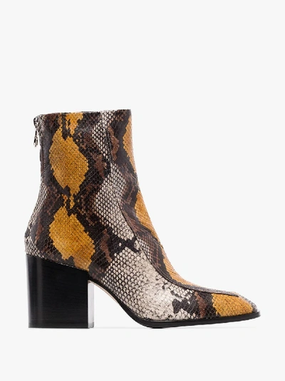 Shop Aeyde Brown Lidia Snake Print Leather Boots