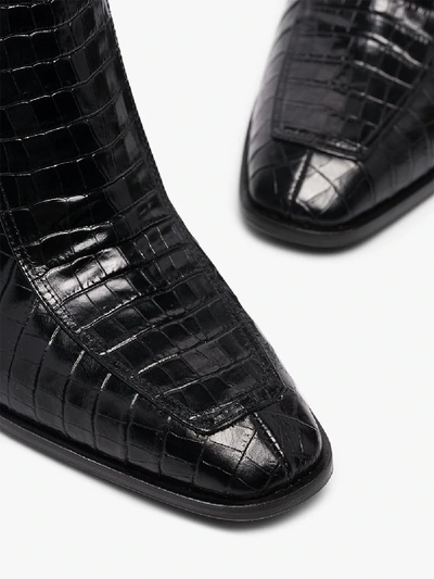 Shop Aeyde Black Lidia Mock Croc Leather Ankle Boots