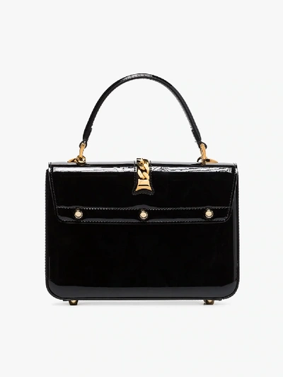 Shop Gucci Black Sylvie Patent Leather Tote Bag